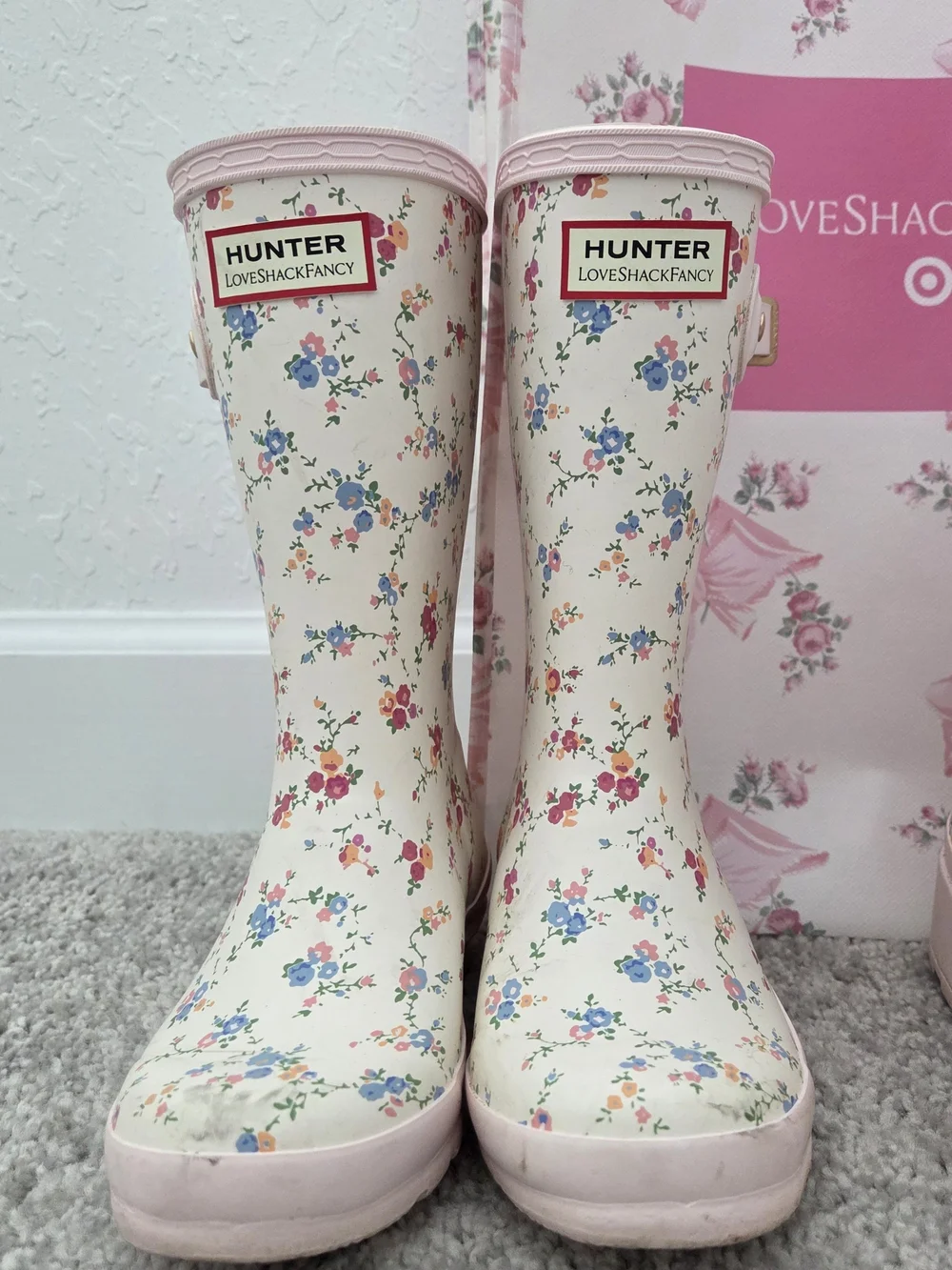 Mommy & Me - Hunter x LoveShackFancy Floral Rain Boots - Cream & Pink - Picture 3 of 7